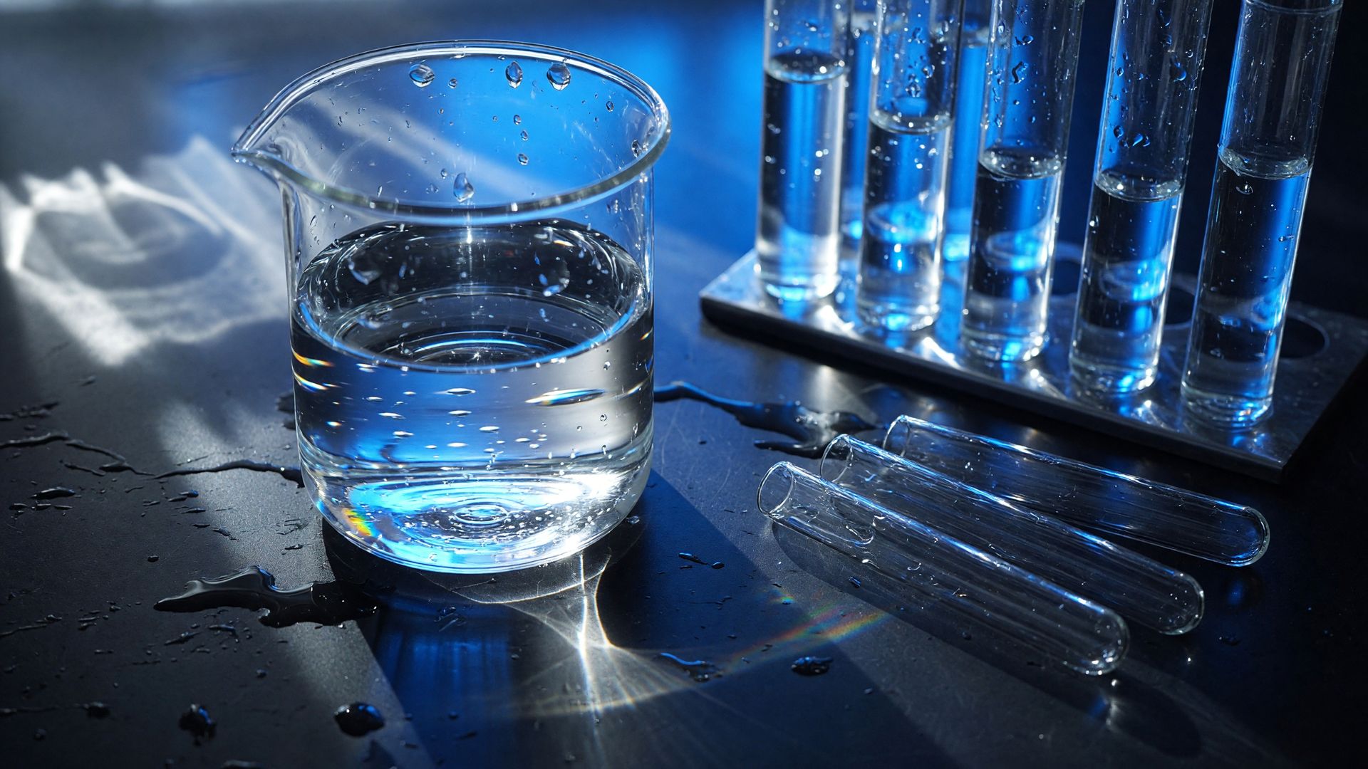 Laborgläser und Reagenzgläser mit klarem Wasser